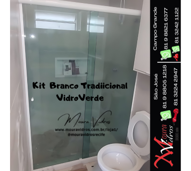 BOX DE VIDRO TEMPERADO VERDE COM KIT TRADICIONAL BRANCO